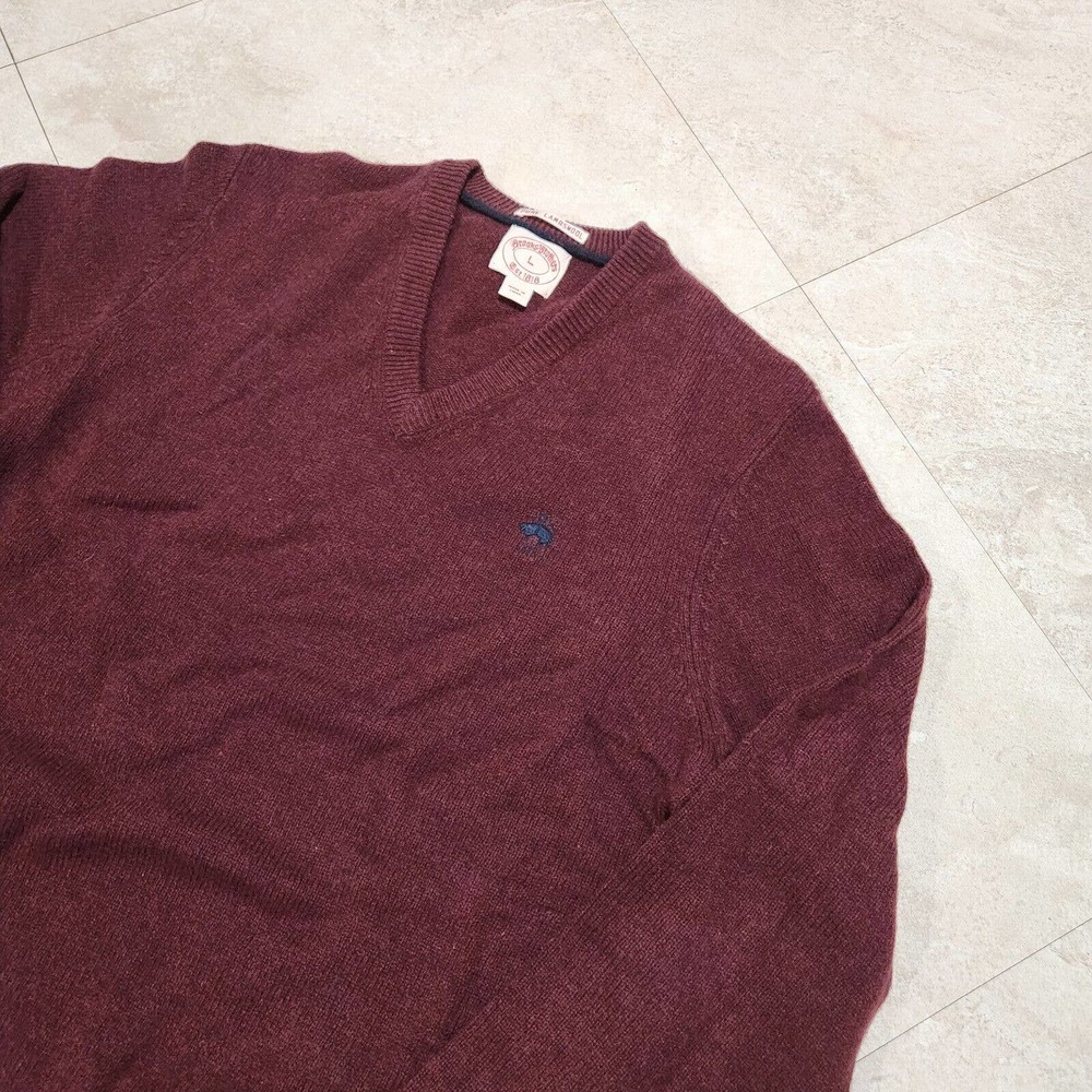 VTG Brooks Brothers Mens L Large‎ Pure Lambswool Maroon V Neck Knit Soft Sweater